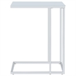 Pemberly Row White Glass Top C-Shaped Sofa Side Table in Chrome