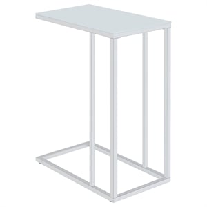 Pemberly Row White Glass Top C-Shaped Sofa Side Table in Chrome