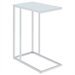 Pemberly Row White Glass Top C-Shaped Sofa Side Table in Chrome