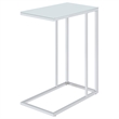 Pemberly Row White Glass Top C-Shaped Sofa Side Table in Chrome