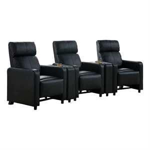 Pemberly Row Upholstered Tufted 3-Recliner Set with 2 Consoles in Black