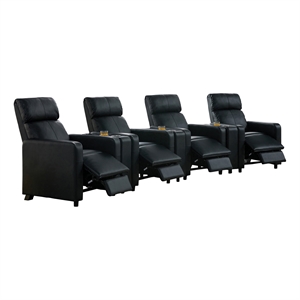 Pemberly Row Upholstered Tufted 4-Recliner Set with 3 Consoles in Black