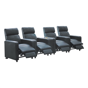 Pemberly Row Upholstered Tufted 4-Recliner Set with 1 Console in Black