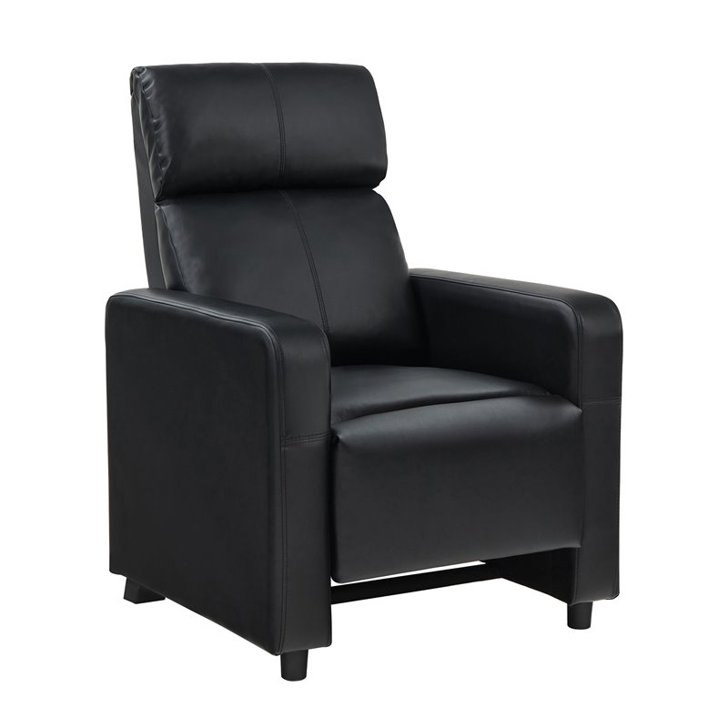 Pemberly Row Upholstered Tufted 5-Recliner Set with 2 Consoles in Black