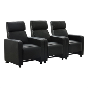 Pemberly Row Upholstered Tufted 3-Recliner Home Theater Set in Black