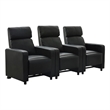 Pemberly Row Upholstered Tufted 3-Recliner Home Theater Set in Black