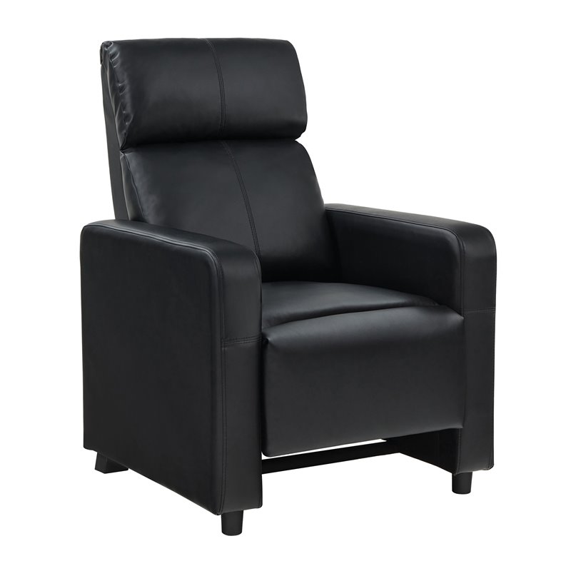 Pemberly Row Upholstered Tufted 5-Recliner Set with 4 Consoles in Black