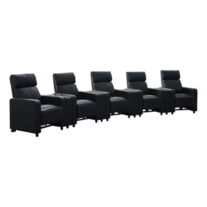 Pemberly Row Upholstered Tufted 5-Recliner Set with 4 Consoles in Black