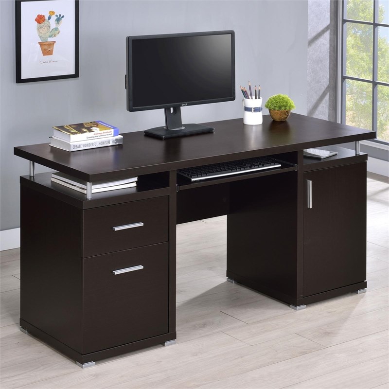 Pemberly Row 55-inch 2-drawer Wood Office Computer Desk in Cappuccino