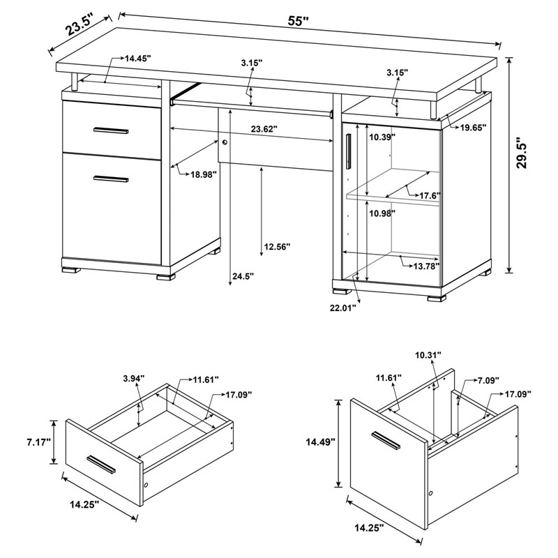 Pemberly Row 55-inch 2-drawer Wood Office Computer Desk in Cappuccino
