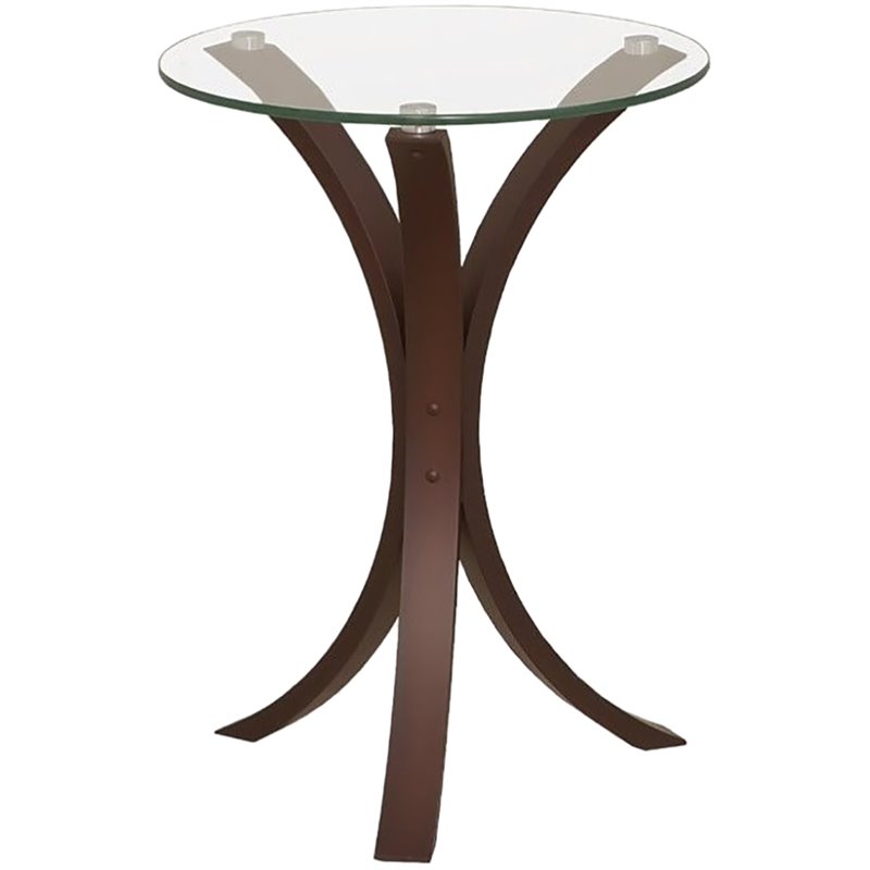 Pemberly Row Round Tempered Glass Top Accent Side Table in Cappuccino