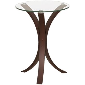 Pemberly Row Round Tempered Glass Top Accent Side Table in Cappuccino