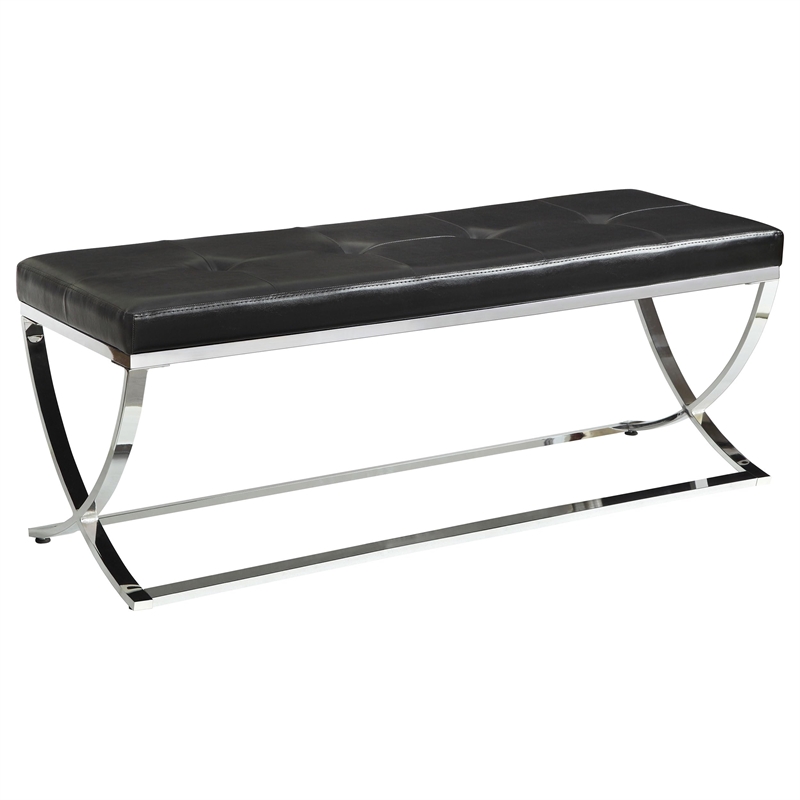 Pemberly Row Leatherette Upholstered Tufted Accent Bench in Black