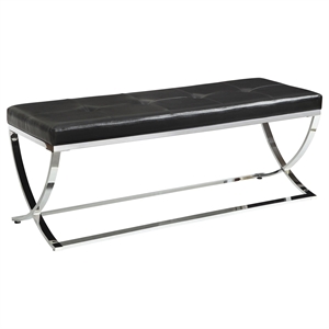 Pemberly Row Leatherette Upholstered Tufted Accent Bench in Black