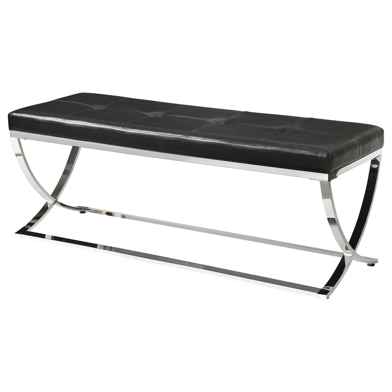 Pemberly Row Leatherette Upholstered Tufted Accent Bench in Black