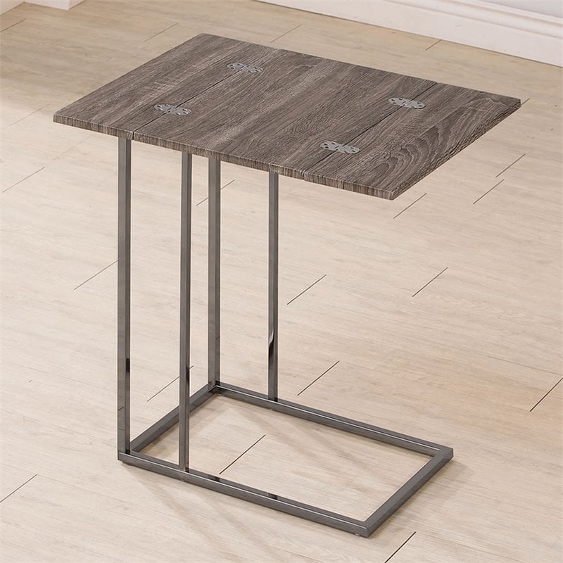 Pemberly Row Expandable C-Shaped Sofa Side Table in Weathered Grey