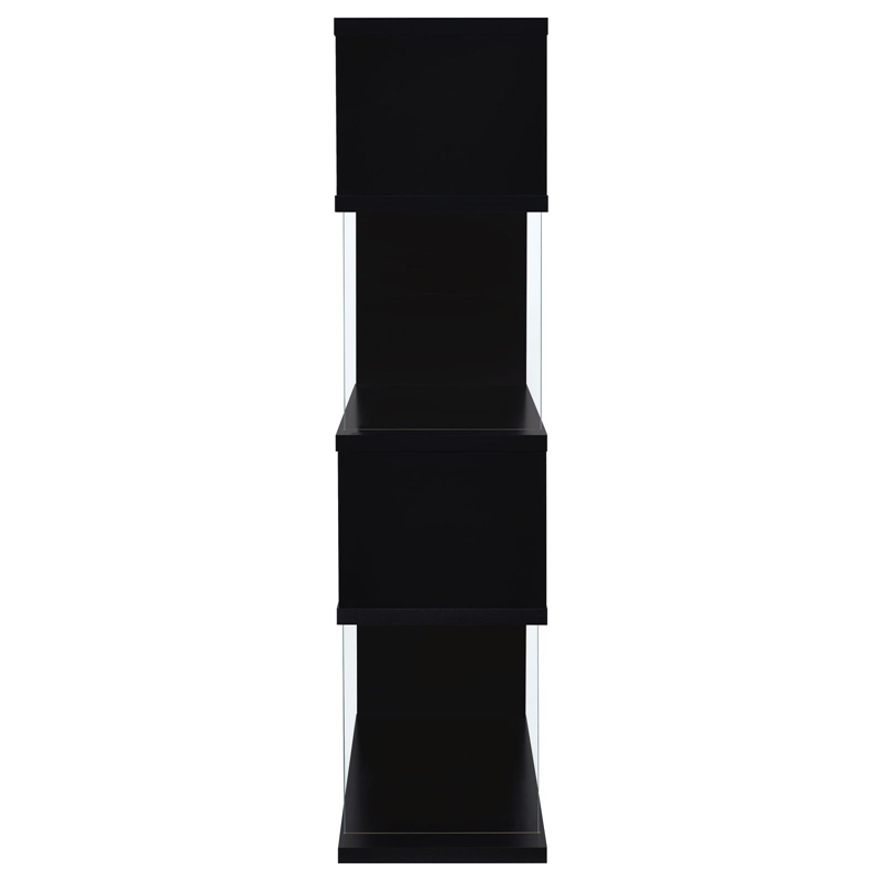 Pemberly Row 63-inch 4-shelf Tempered Glass Panel Bookshelf in Black