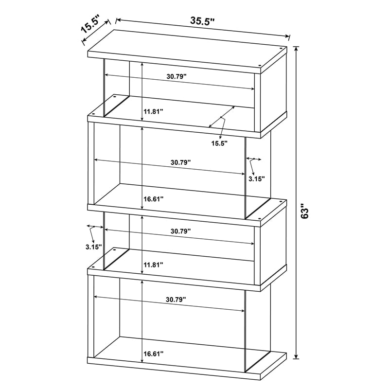 Pemberly Row 63-inch 4-shelf Tempered Glass Panel Bookshelf in White