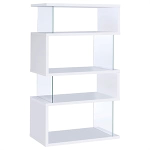 Pemberly Row 63-inch 4-shelf Tempered Glass Panel Bookshelf in White