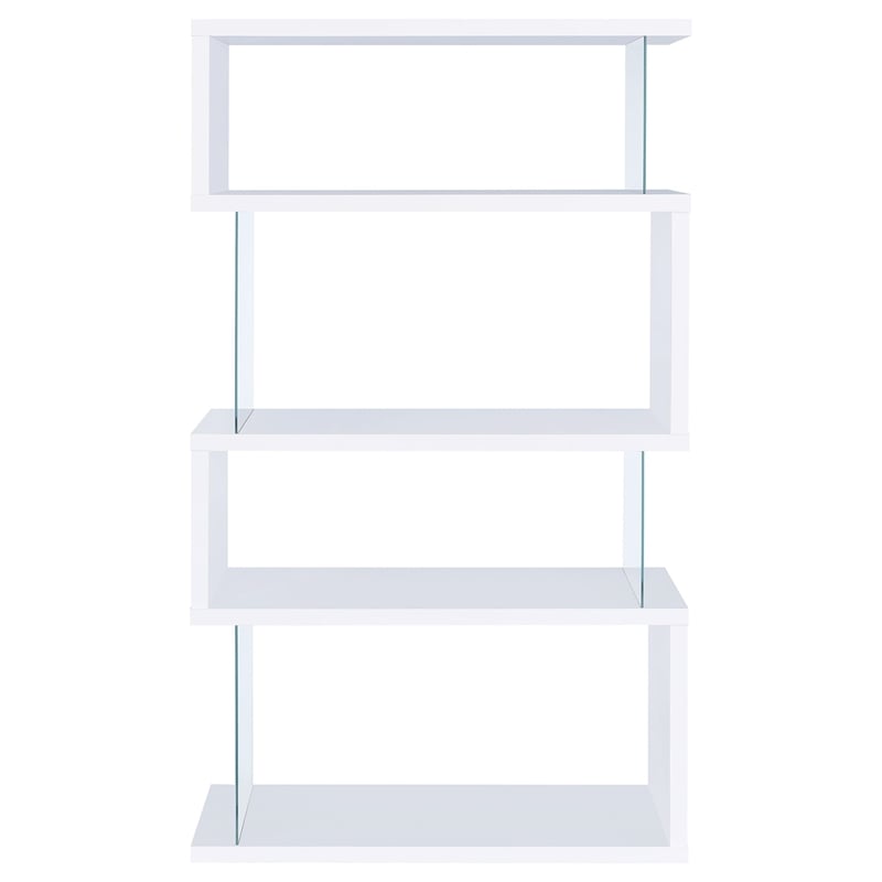 Pemberly Row 63-inch 4-shelf Tempered Glass Panel Bookshelf in White