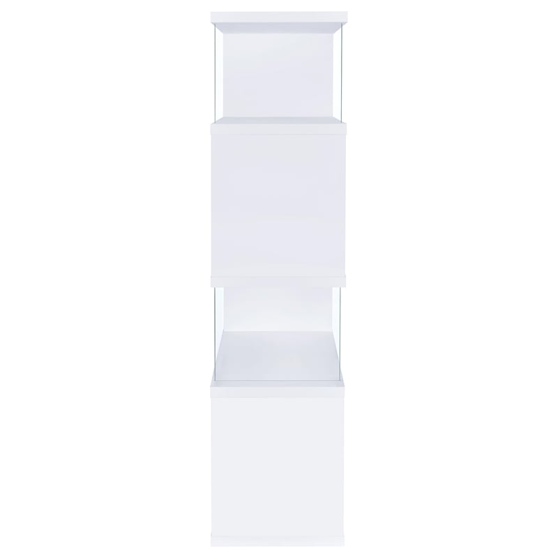 Pemberly Row 63-inch 4-shelf Tempered Glass Panel Bookshelf in White