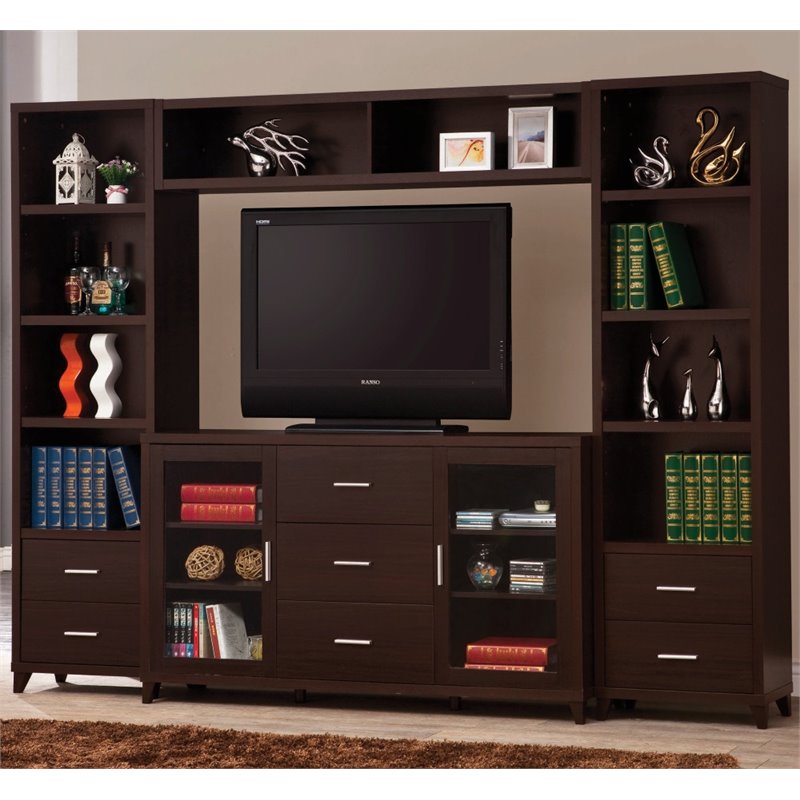 Pemberly Row 4-shelf Engineered Wood Media Tower in Cappuccino