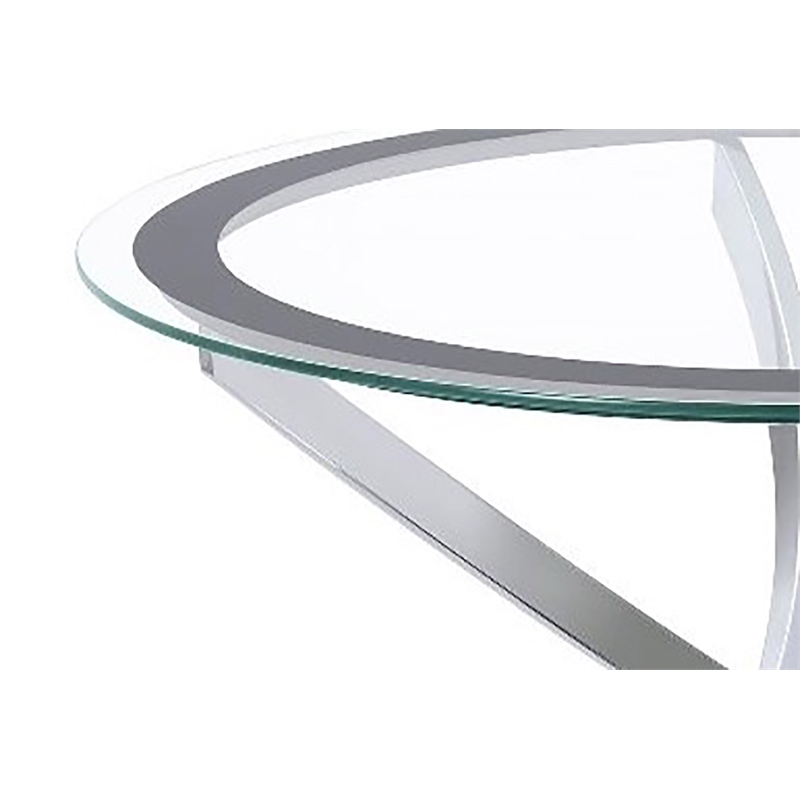 Pemberly Row Round Glass Top Coffee Table Metal Base in Chrome