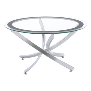 Pemberly Row Round Glass Top Coffee Table Metal Base in Chrome