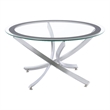 Pemberly Row Round Glass Top Coffee Table Metal Base in Chrome
