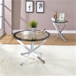 Pemberly Row Round Glass Top Coffee Table Metal Base in Chrome