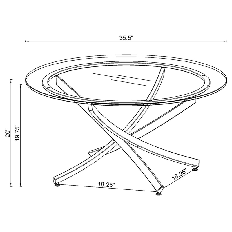 Pemberly Row Round Glass Top Coffee Table Metal Base in Chrome