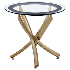 Pemberly Row Round Glass Top Side End Table Metal Base in Brass