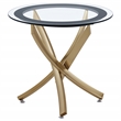 Pemberly Row Round Glass Top Side End Table Metal Base in Brass