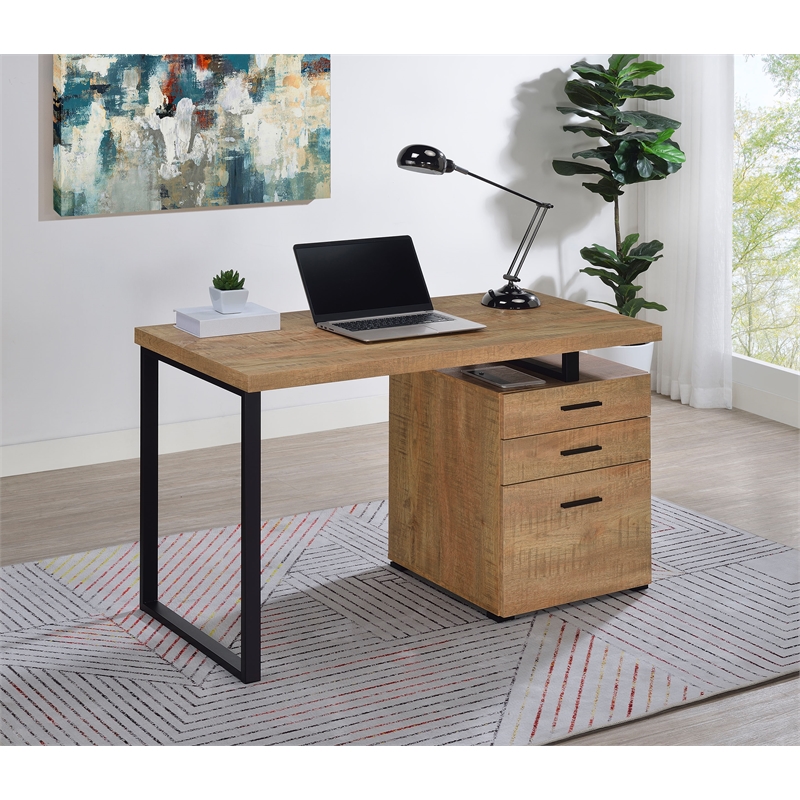 Pemberly Row Engineered Wood 47-inch 3-drawer Office Computer Desk in Brown