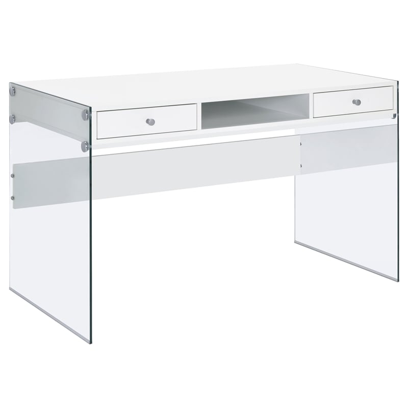 Pemberly Row 48-inch 2-drawer Writing Desk in White High Gloss