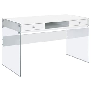 Pemberly Row 48-inch 2-drawer Writing Desk in White High Gloss