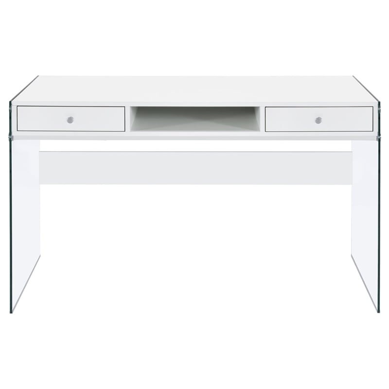 Pemberly Row 48-inch 2-drawer Writing Desk in White High Gloss