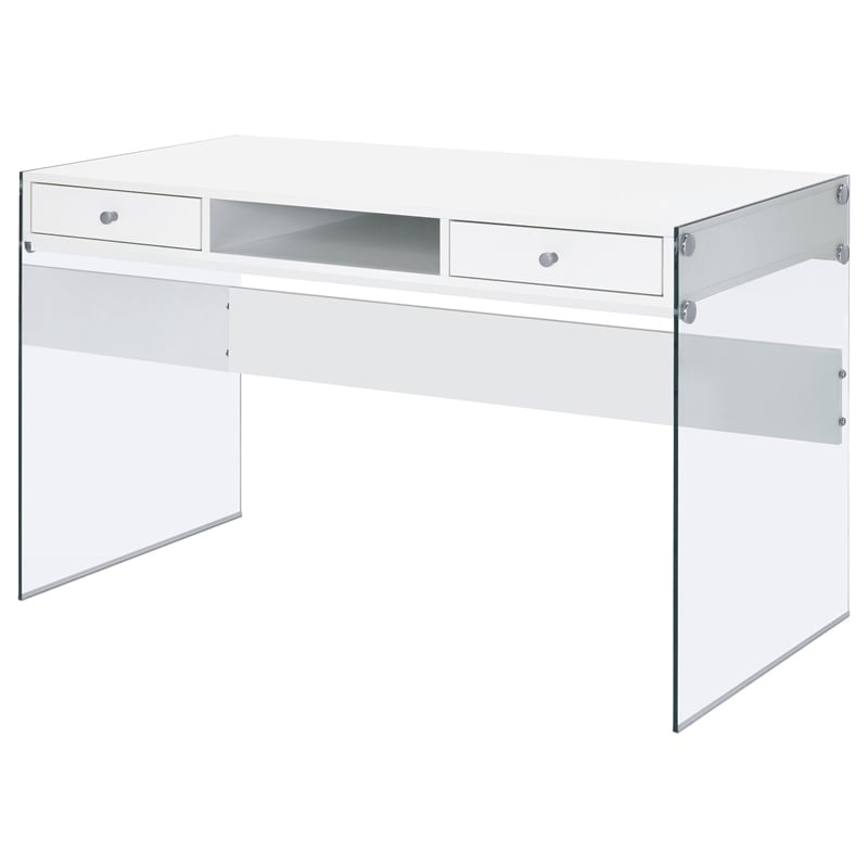Pemberly Row 48-inch 2-drawer Writing Desk in White High Gloss