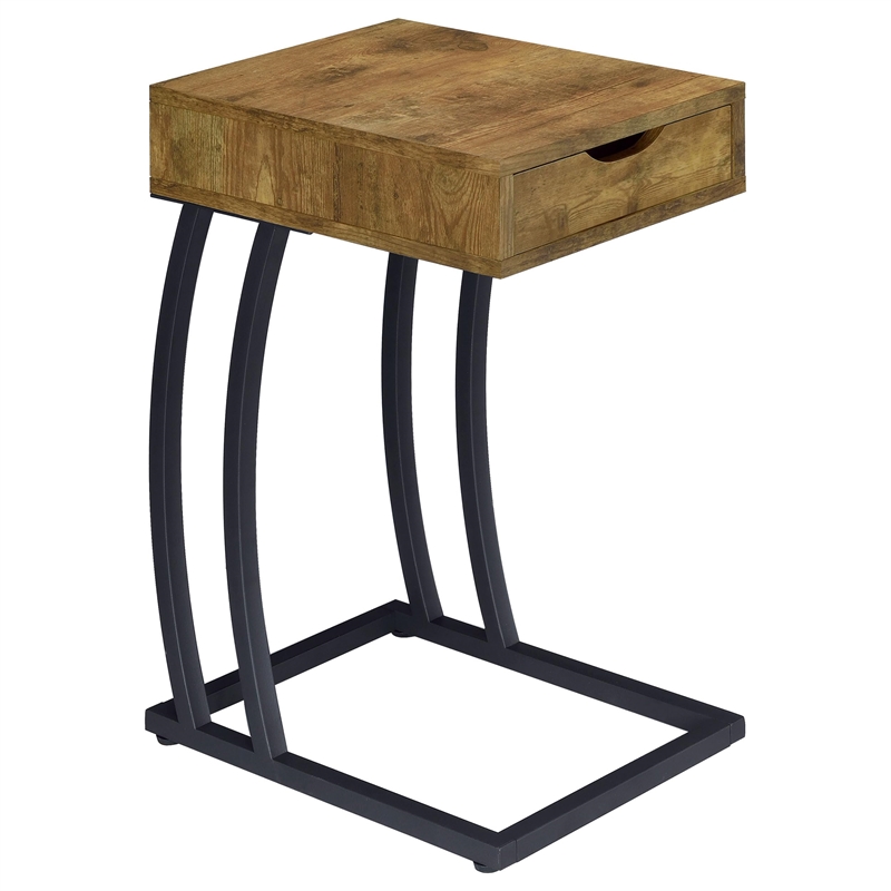 Pemberly Row 1-drawer C-Shaped Side Table Power Outlet in Rustic Nutmeg