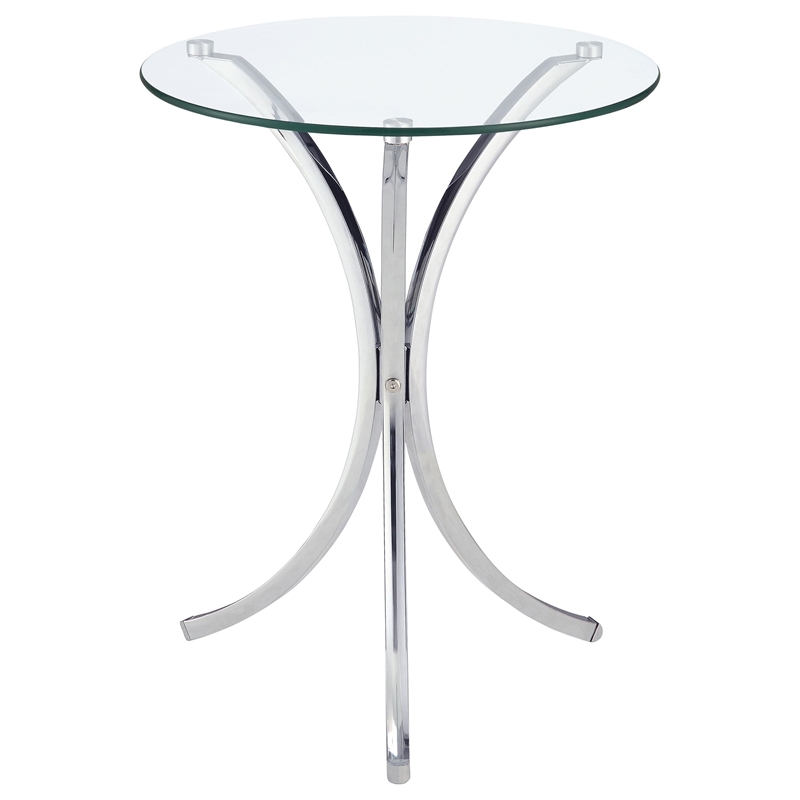 Pemberly Row Round Tempered Glass Top Accent Side Table in Chrome