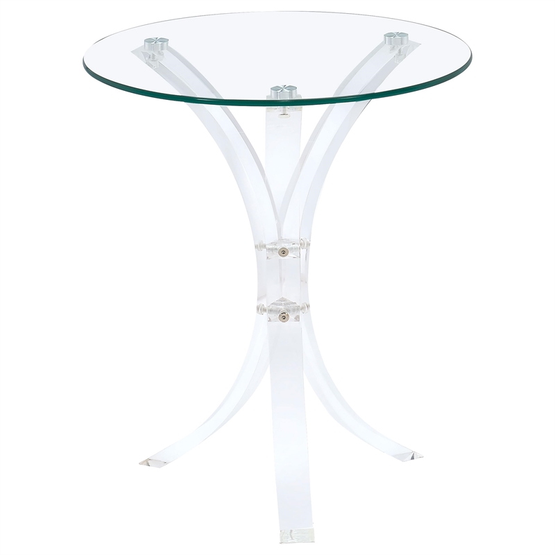 Pemberly Row Round Tempered Glass Top Acrylic Side Table in Clear