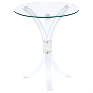 Pemberly Row Round Tempered Glass Top Acrylic Side Table in Clear