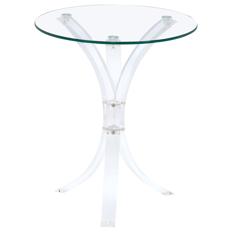 Pemberly Row Round Tempered Glass Top Acrylic Side Table in Clear