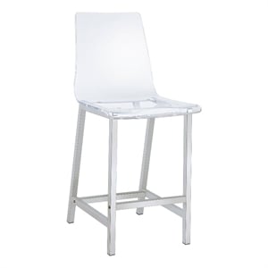 Pemberly Row Clear Acrylic Counter Height Chair Set of 2 in Chrome
