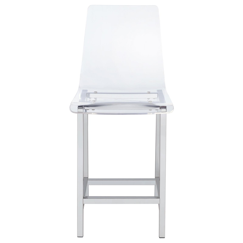 Pemberly Row Clear Acrylic Counter Height Chair Set of 2 in Chrome