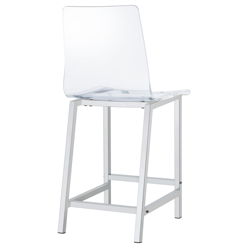Pemberly Row Clear Acrylic Counter Height Chair Set of 2 in Chrome
