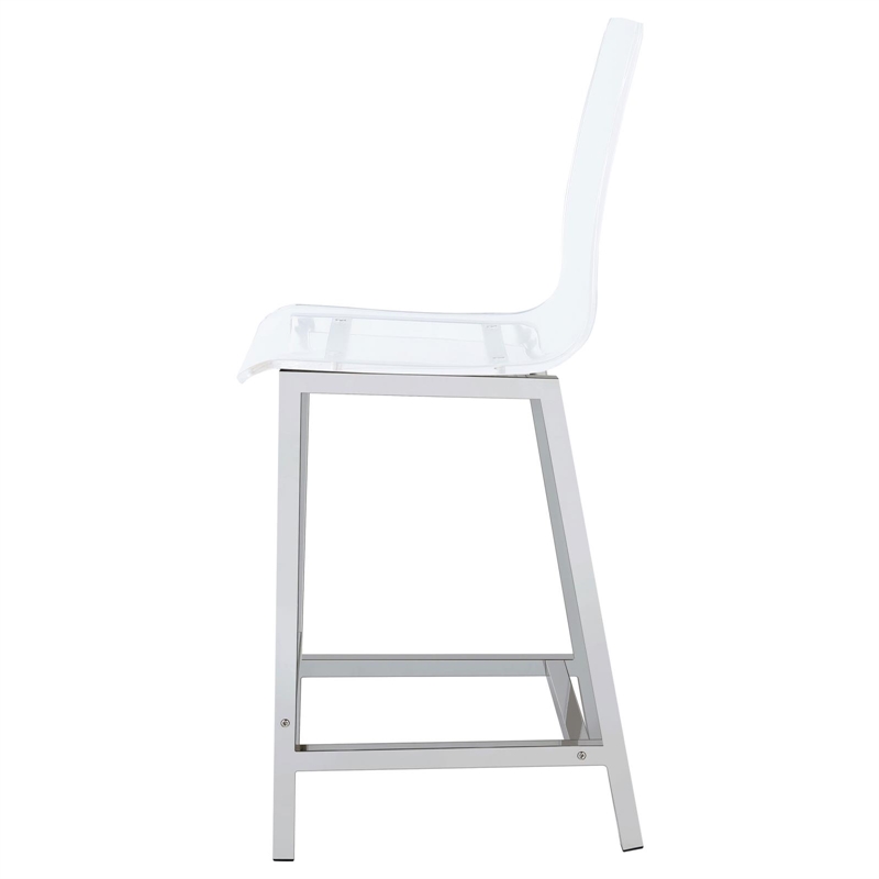 Pemberly Row Clear Acrylic Counter Height Chair Set of 2 in Chrome