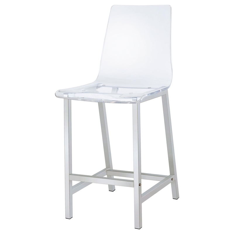 Pemberly Row Clear Acrylic Counter Height Chair Set of 2 in Chrome
