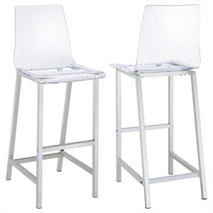 Pemberly Row Clear Acrylic Bar Chair Set of 2 with Footrest in Chrome