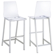 Pemberly Row Clear Acrylic Bar Chair Set of 2 with Footrest in Chrome